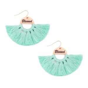 NWT Blessed Etched Mint Fan Tassel Earrings